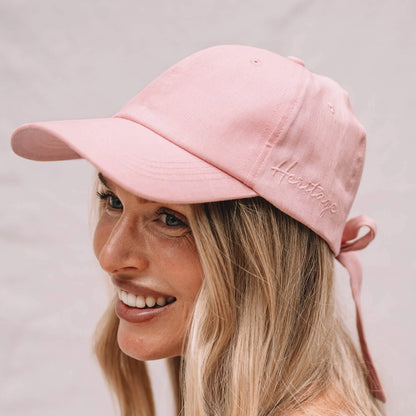 Silk lined Linen Bow Tie Cap - Rosa