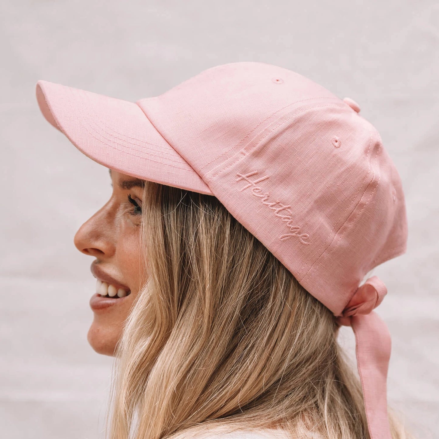 Silk lined Linen Bow Tie Cap - Rosa