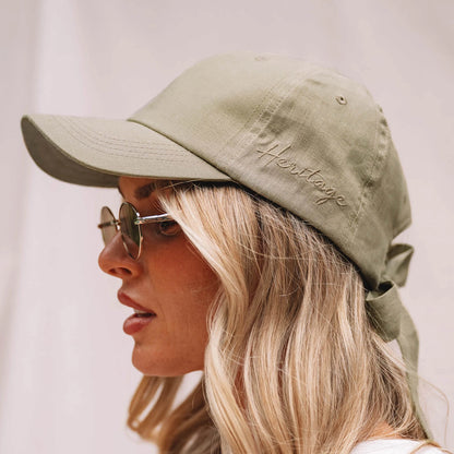 Silk lined Linen Bow Tie Cap - Sage