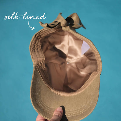 Silk lined Linen Bow Tie Cap - Sage