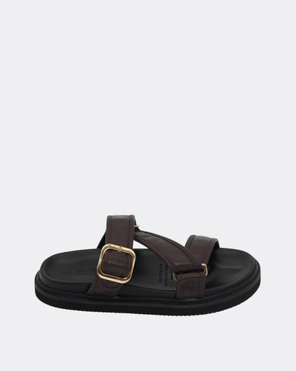 Human Maria Leather Slide - Choc