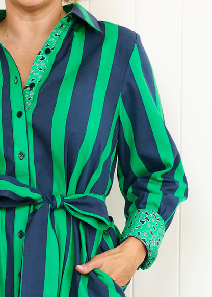 Liv & Milly Maddie Dress - Navy / Green Stripes