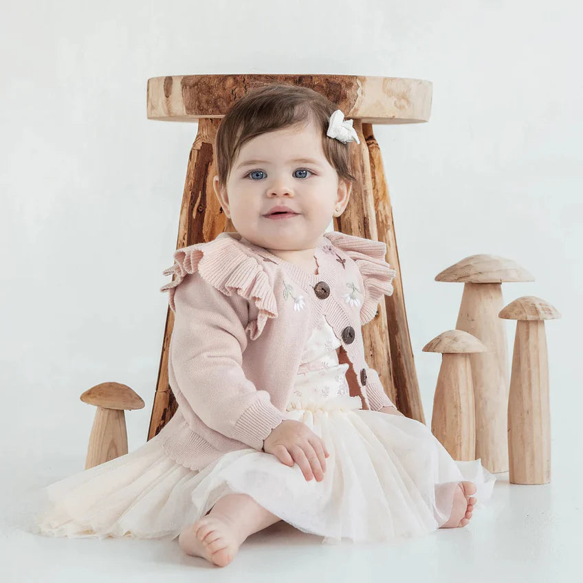 Aster & Oak Blush Ruffle Knit Cardigan