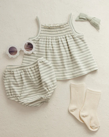 Smocked Tank + Bloomer Set | Sage Stripe