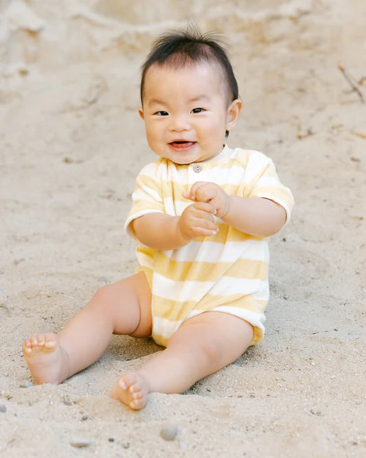 Terry Henley Romper || Yellow Stripe