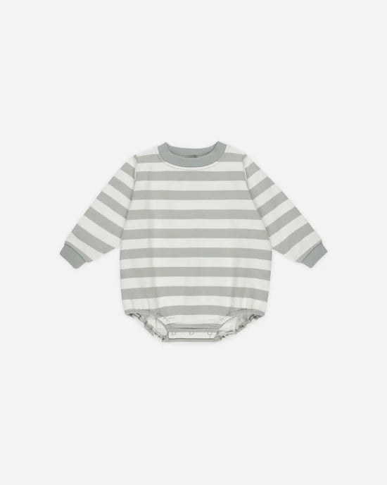 Crewneck Bubble Romper | Sage Stripe