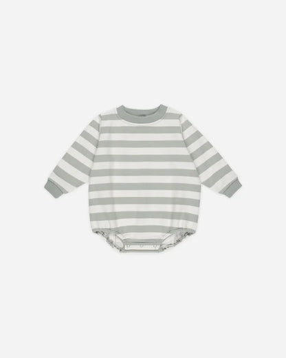 Crewneck Bubble Romper | Sage Stripe