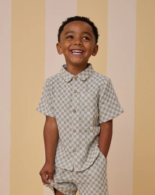 Rylee & Cru Collared Short Sleeve Shirt | Sage Check