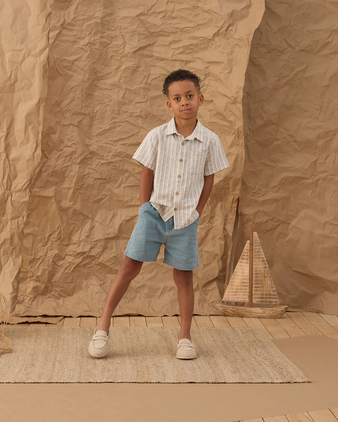 Collared Short Sleeve Shirt Nautical Stripe