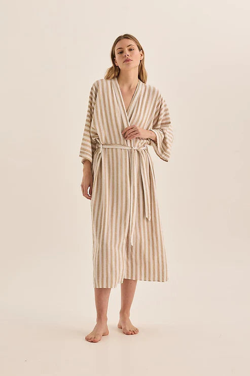 Gingerlilly Sunny Natural Stripe Linen Robe