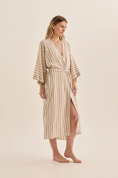 Gingerlilly Sunny Natural Stripe Linen Robe