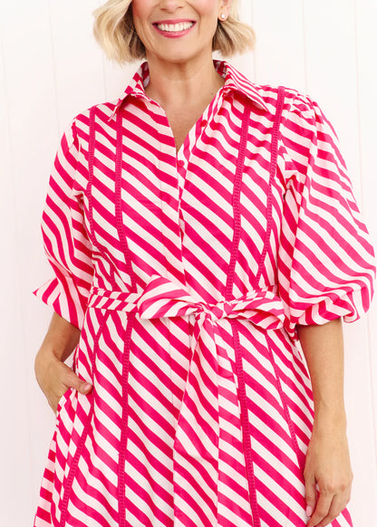 Liv & Milly Sienna Dress - Pink & White Stripe