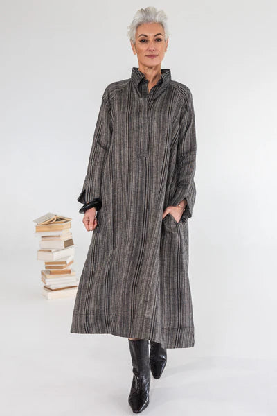 Eva's Sunday Luna Linen Dress - Raven Stripe