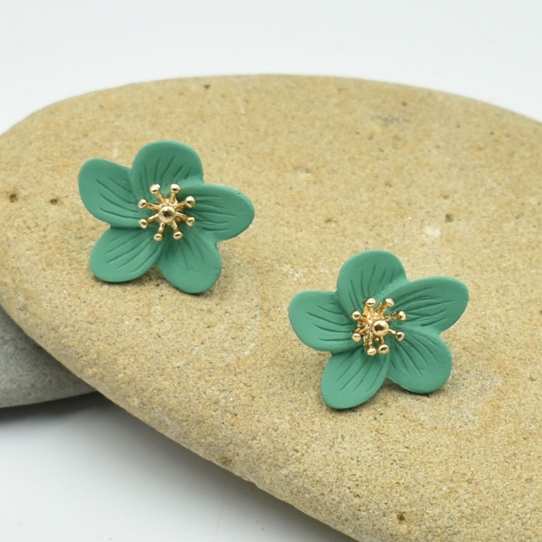 Flower Petals Earrings - Bright Teal