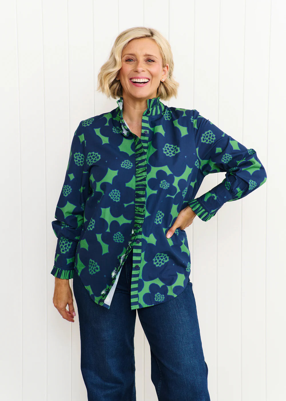 Liv & Milly Tilly Flower Shirt - Navy/Green