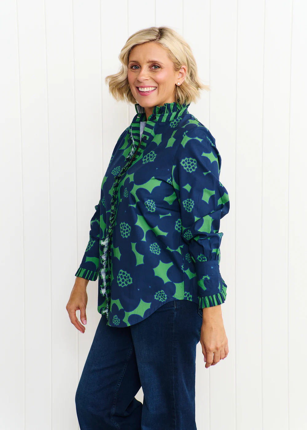 Liv & Milly Tilly Flower Shirt - Navy/Green