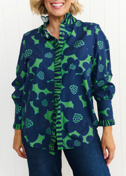 Liv & Milly Tilly Flower Shirt - Navy/Green