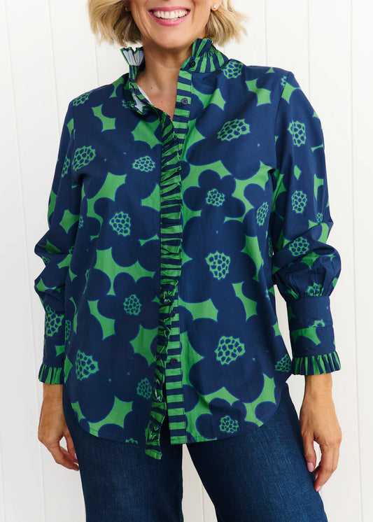 Liv & Milly Tilly Flower Shirt - Navy/Green