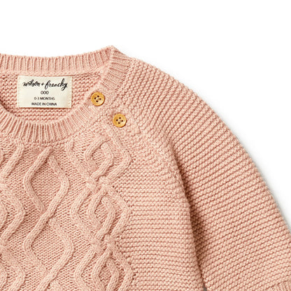 Knitted Cable Growsuit | Rose