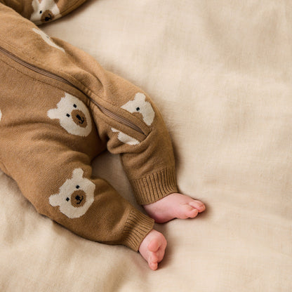 Beary Cute Organic Knitted Jacquard Growsuit