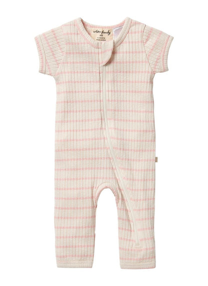 Wilson & Frenchy Stripe Rib Zipsuit - Pink Lemonade