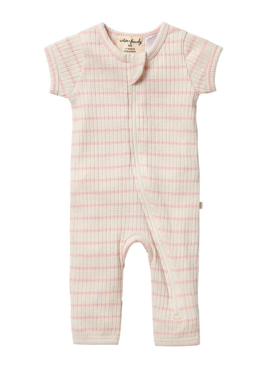 Wilson & Frenchy Stripe Rib Zipsuit - Pink Lemonade