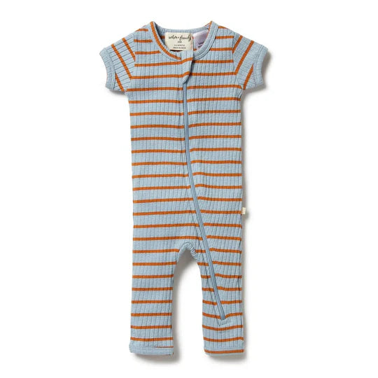 Wilson & Frenchy Organic Stripe Rib Zipsuit | Blue & Rust