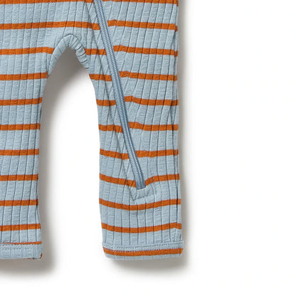 Wilson & Frenchy Organic Stripe Rib Zipsuit | Blue & Rust