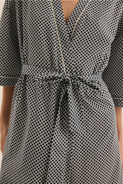 Gingerlilly Indigo Navy Diamond Cotton Robe