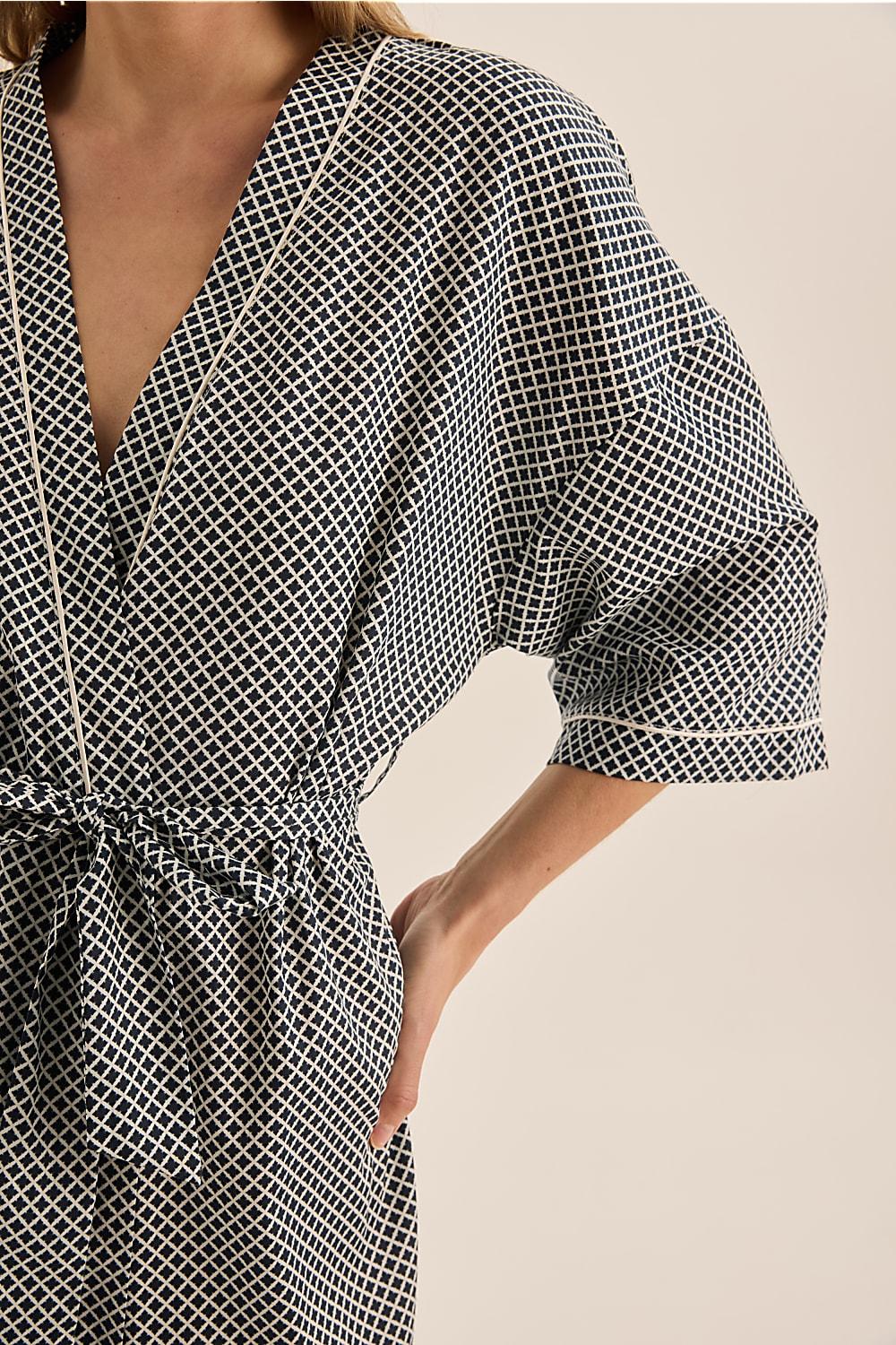 Gingerlilly Indigo Navy Diamond Cotton Robe