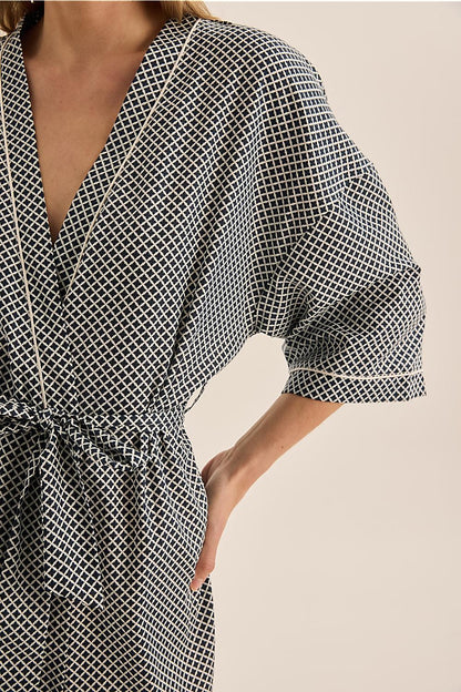 Gingerlilly Indigo Navy Diamond Cotton Robe
