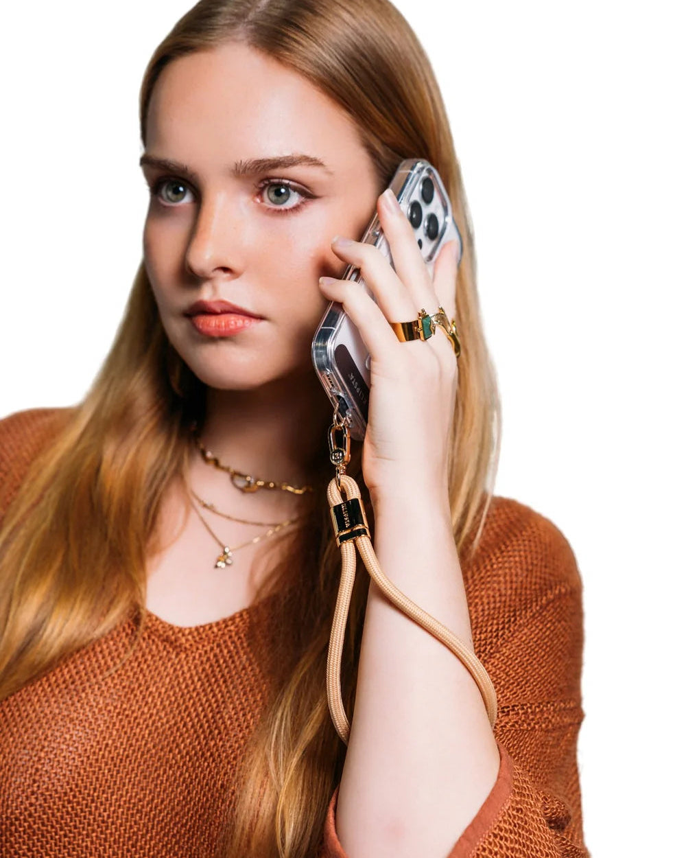 LOOP Phone Wrist Strap - Tan & Gold
