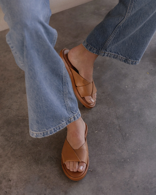 Lauren Leather Slide- Coconut Tan