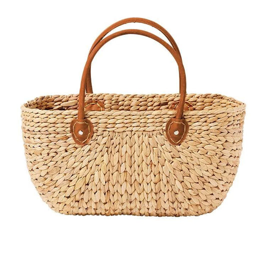 Hand Woven Market Basket- Suede Handle