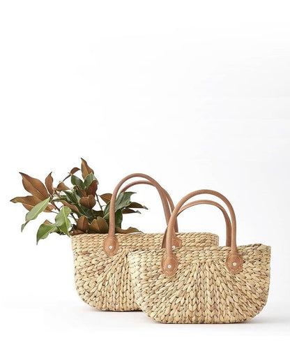 Hand Woven Market Basket- Suede Handle